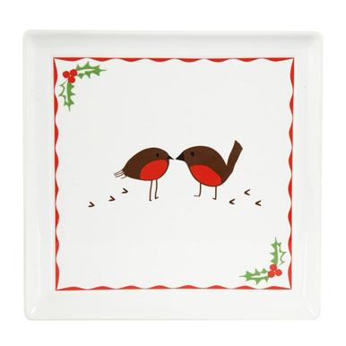 White Christmas robin square plate - Debenhams
