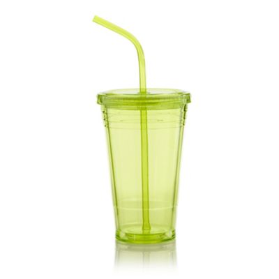 Plastic lime green lidded take away cup                                                                                         