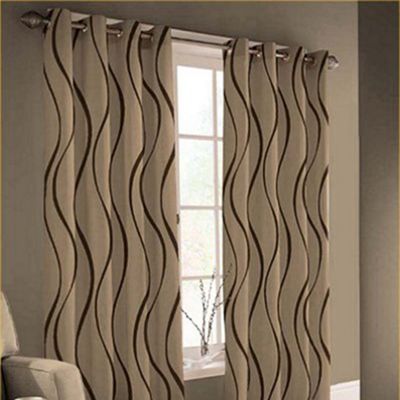Montgomery Chocolate Wave lined curtains eyelet