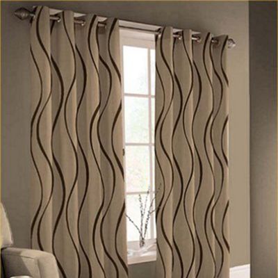 Chocolate Wave lined curtains eyelet heading