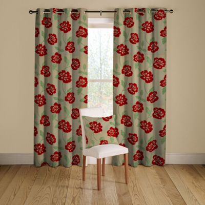 Montgomery Tailored Elston Red Curtains with eyelet heading