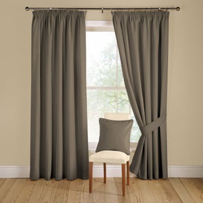 Taupe Silk Shimmer lined curtains with pencil