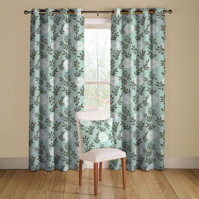 Teal Indus lined curtains with eyelet heading