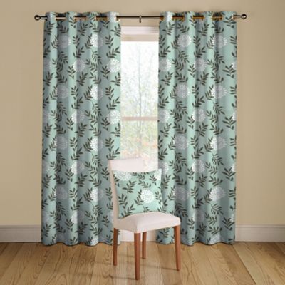 Montgomery Tailored Indus Teal lined curtains eyelets heading