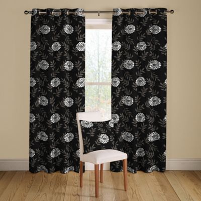 Montgomery Black Indus lined curtains eyelet heading