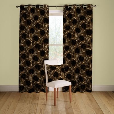 Montgomery Chocolate Cappella lined curtains with eyelet