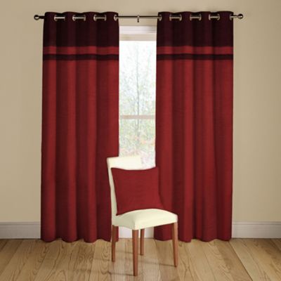 Red Oktai lined curtains eyelet heading