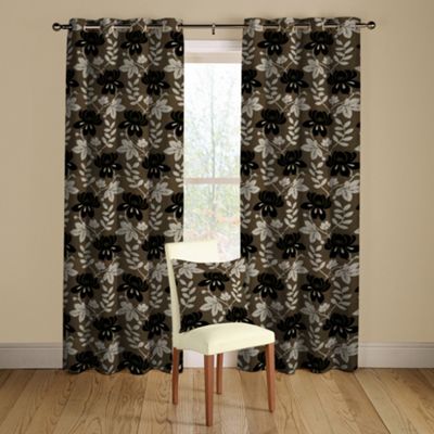 Charcoal Mimosa lined curtains with eyelet heading