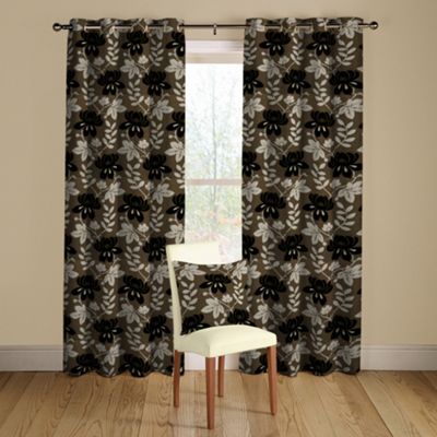 Montgomery Tailored Mimosa Charcoal lined curtains eyelet