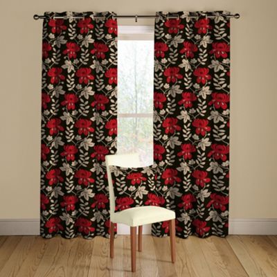 Montgomery Black Mimosa lined curtains with eyelet heading