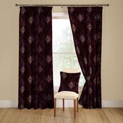 Arcadia Aubergine lined curtains pencil heading