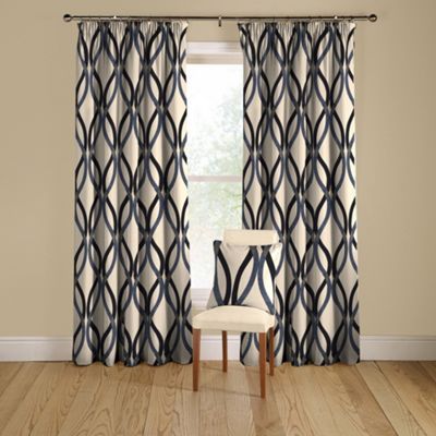 Montgomery Delta Blue lined curtains pencil heading