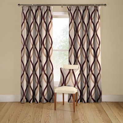 Montgomery Delta Aubergine lined curtains pencil heading