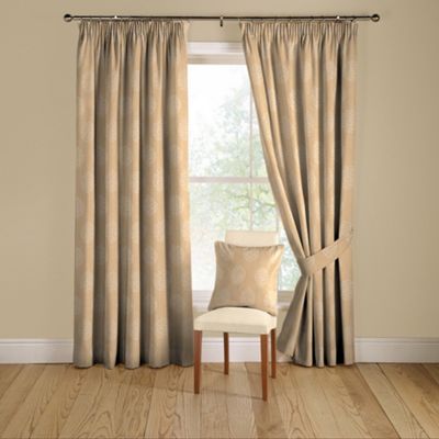 Soft gold Pom Pom lined curtains pencil heading