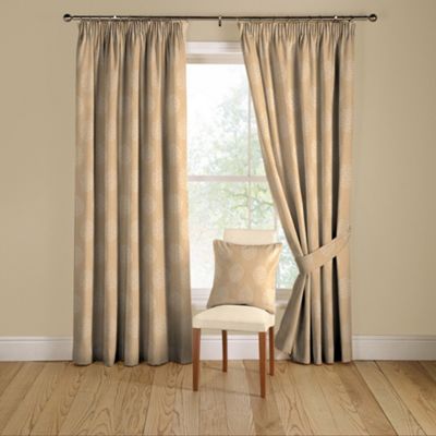 Montgomery Tailored Pom Pom Soft Gold lined curtains pencil