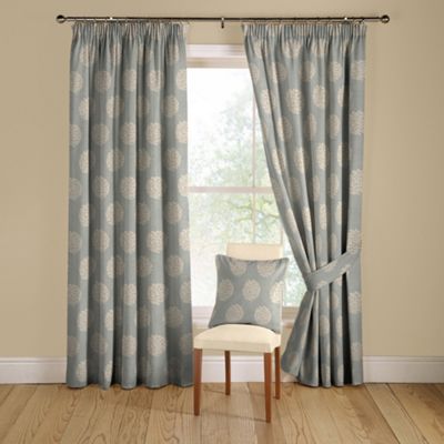 Montgomery Duck egg Pom Pom lined curtains with pencil