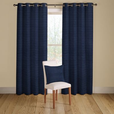 Montgomery Navy Rib Plain lined curtains with eyelet heading