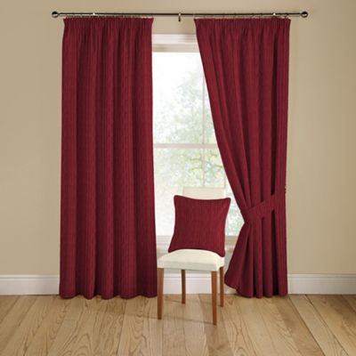 Red Orleans lined curtains with pencil heading