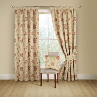 Red Poppy Trail lined curtains with pencil heading