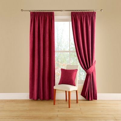Red Vogue lined curtains with pencil heading