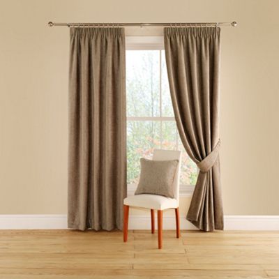 Montgomery Taupe Vogue lined curtains with pencil heading