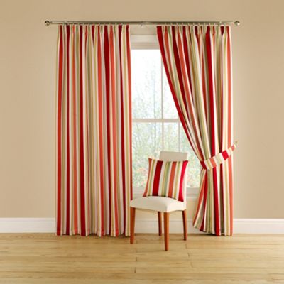 Red Festival lined curtains with pencil heading