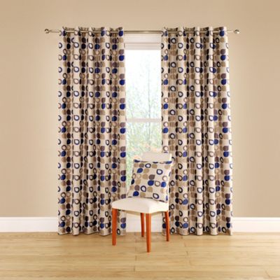 Cobalt Dacota lined curtains with eyelet heading