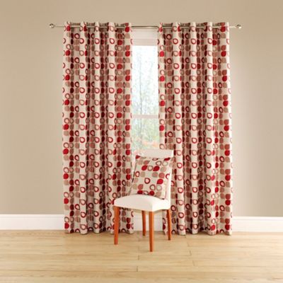 Red Dacota lined curtains with eyelet heading