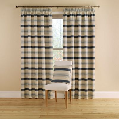 China Blue Vintage Stripe Lined Curtains With