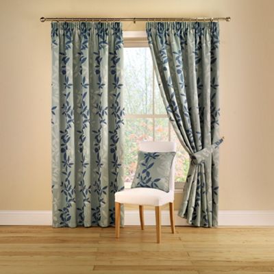 Montgomery Teal Botanica Lined Curtains With Pencil Heading