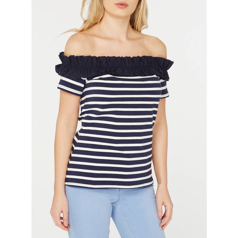 Dorothy Perkins - Navy Striped Shirred Bardot Top Review