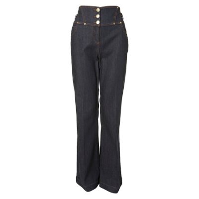 Longer Length Highwaisted Gold Trim Jean