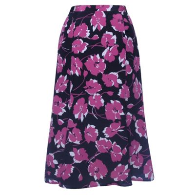 Eastex Navy Poppy Print Flared skirt