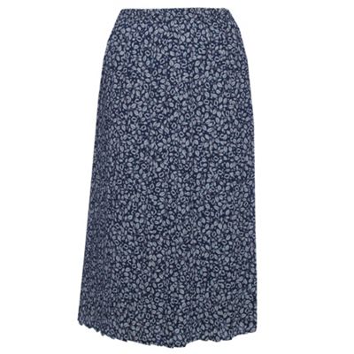 Indigo Spot Leaf Georgette Pleated Skirt