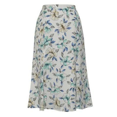 Eastex Mint Etched Lily Poly Linen Flared Skirt