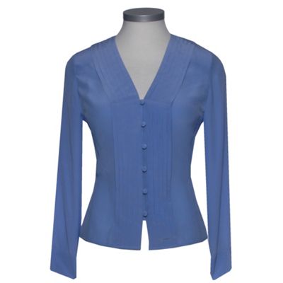 Eastex Cornflower Pleat front long sleeve blouse