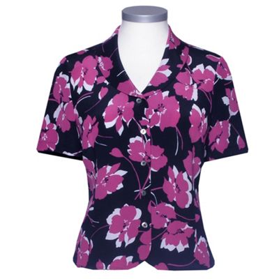 Eastex Navy Poppy print short sleeve blouse