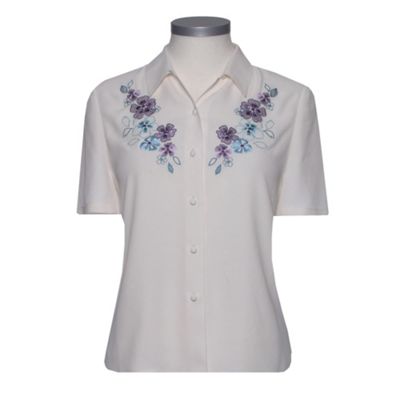 Eastex Ivory Short sleeved Lily Embroided Blouse