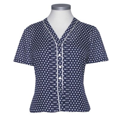 Eastex Indigo S/S Satin Tip Spot Blouse With Cami