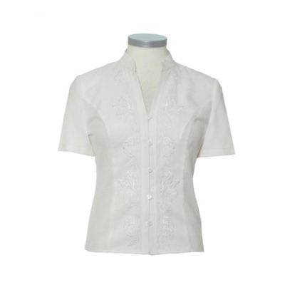 Eastex Ivory Short Sleeve Mandarin Embroidered Blouse