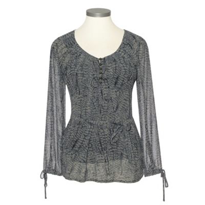 Kaliko Feather Print Blouse in Grey Mist