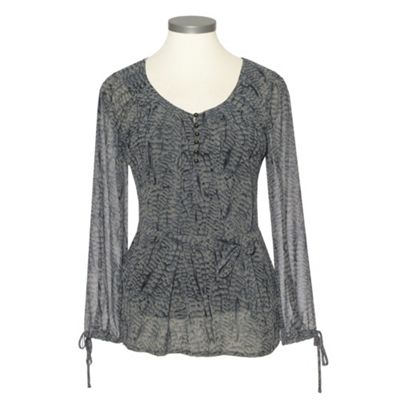 Kaliko Feather Print Blouse in Grey Mist