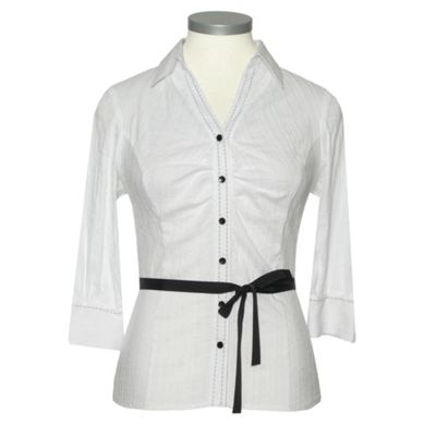 Long Sleeve Saddle Stitch Blouse in White