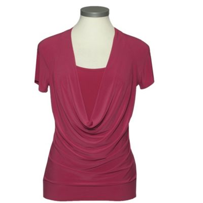 Short Sleeve Cowl Neck 2 In 1 Top in Pink