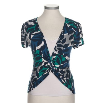 Kaliko Blue Leaf Print 2 in 1 Top