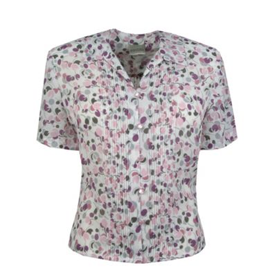 Pink multi mini floral pintuck blouse