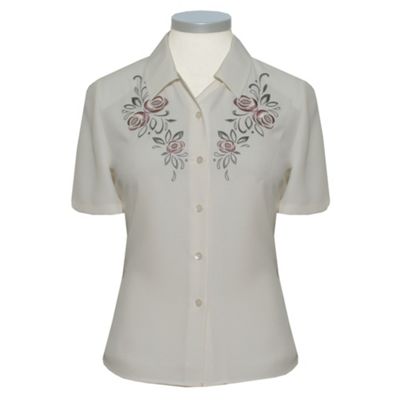 Eastex Ivory short sleeve embroidered rose blouse
