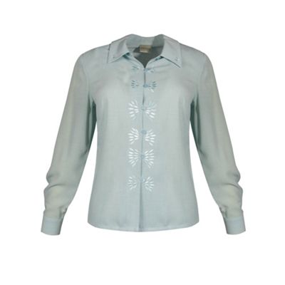 Eastex Light teal fan embellished blouse