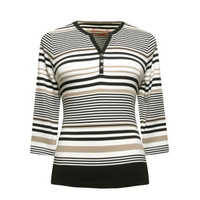 Black Notch Neck Stripe Top