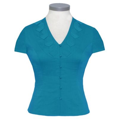 Minuet Petite Petite Turquoise Origami Trim Blouse